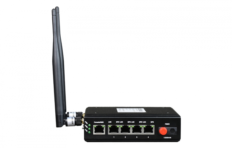 光纖-wifi備份型-4百兆電口+1路百兆光口 工業(yè)軌式 光端機(jī)
